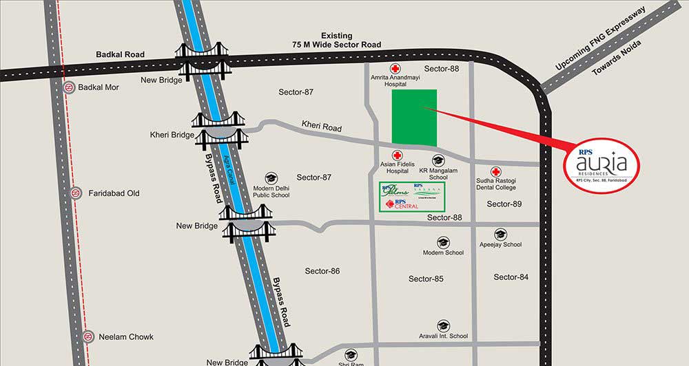 RPS Auria Residences Faridabad Location Map